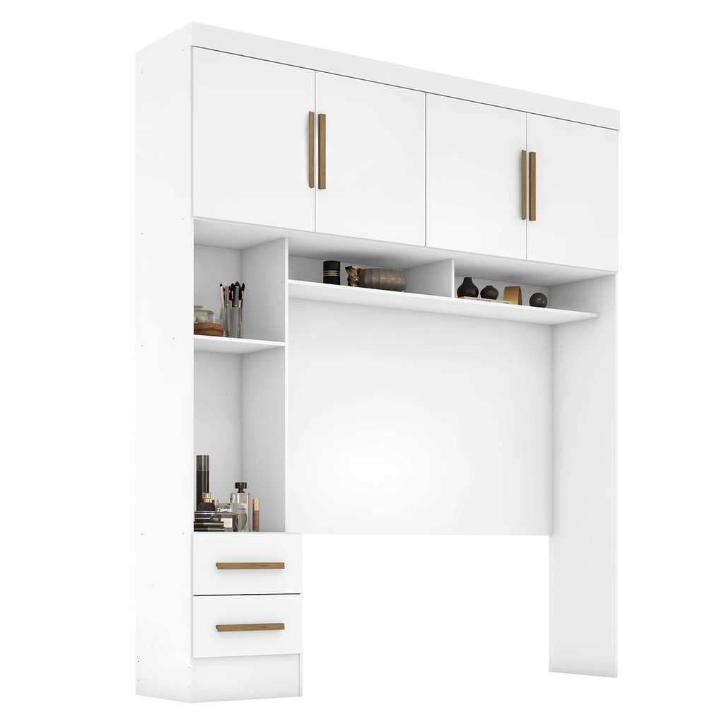 Módulo Closet Smart Aéreo com Criado 2 Gavetas com Maleiro Branco em Oferta na Shopee