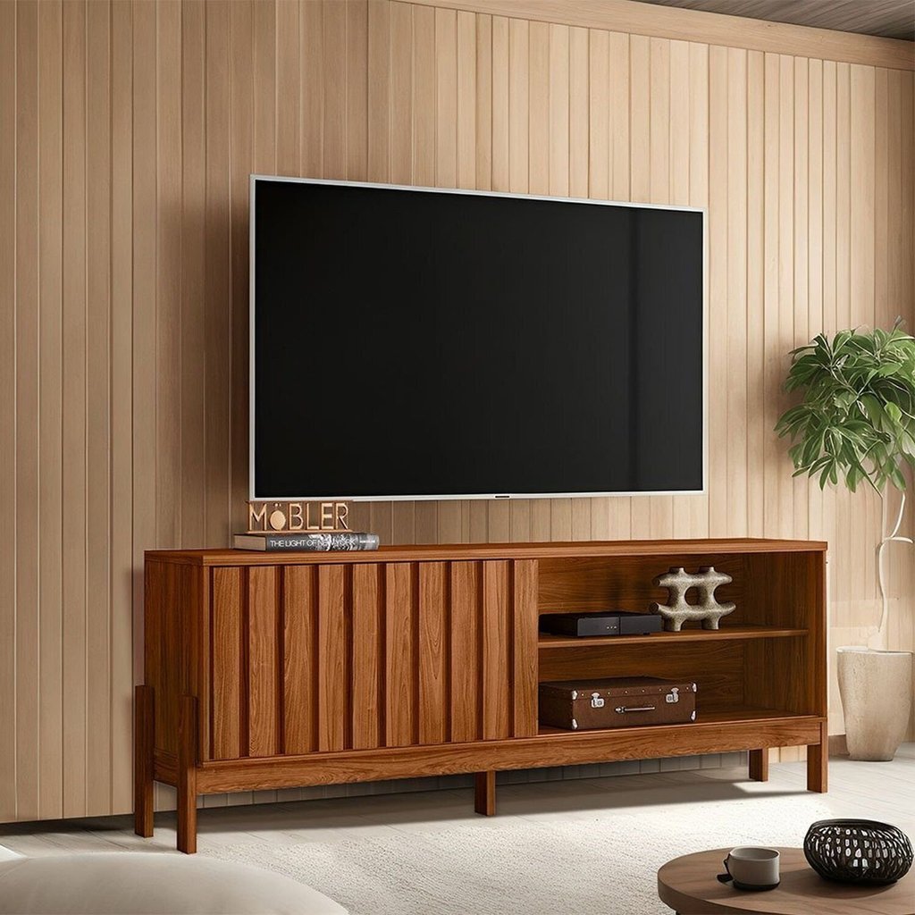 Rack para Tv até 75 Polegadas Bancada New Aurora Cinamomo Mel em Oferta na Shopee