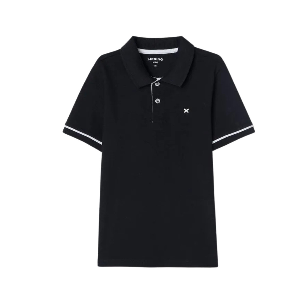 Camiseta Polo Hering Infantil Preto/Branco