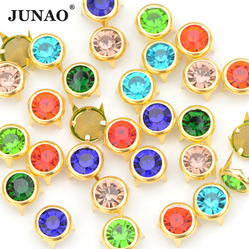 10mm 50 Peças Cores Misturadas Strass Rebite Ouro Pinos Pontas De Metal Para Roupas De Couro Sapatos DI