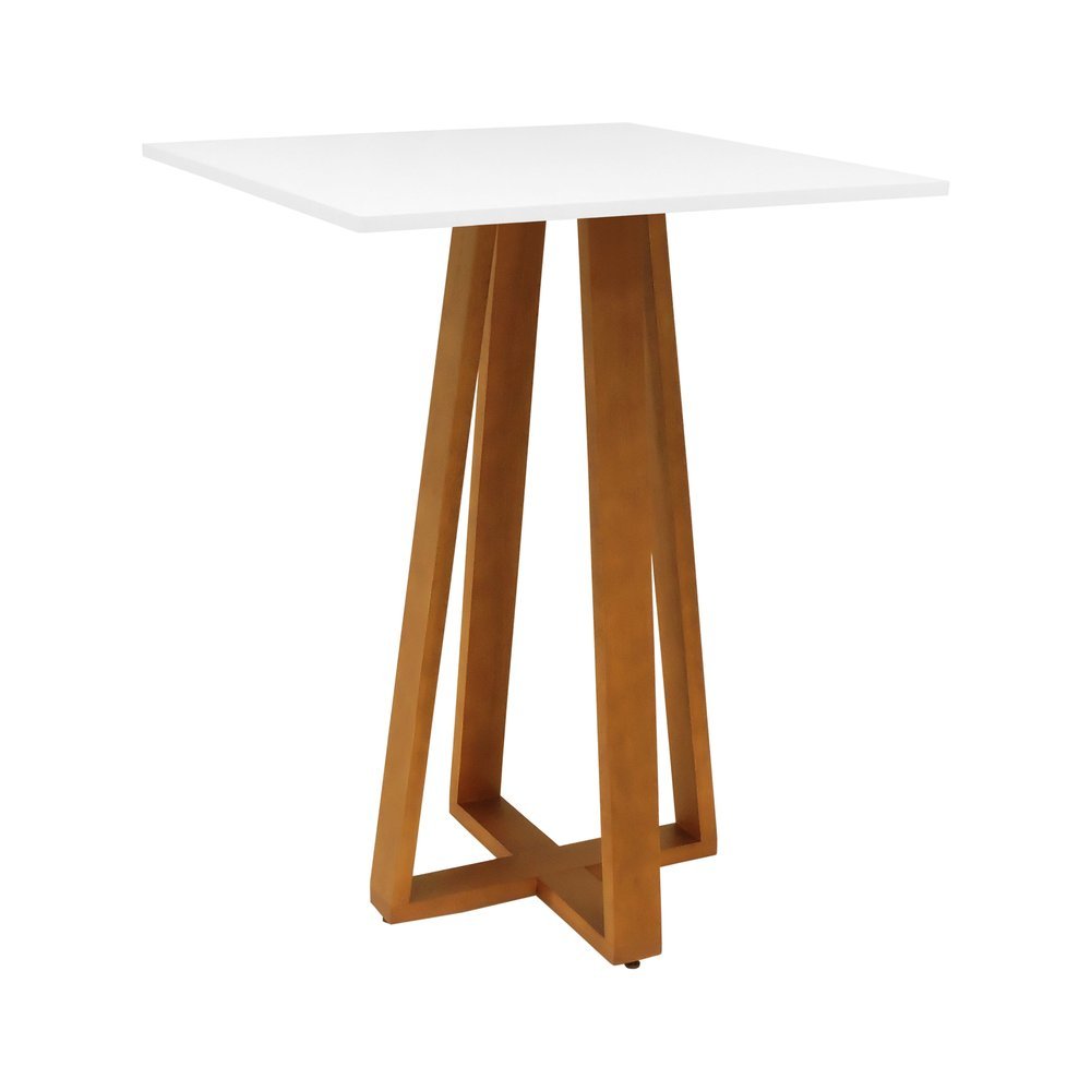 Mesa Bistrô Madri Madeira Maciça e Tampo Quadrado - Amêndoa - Tampo 80x80 Laqueado Branco