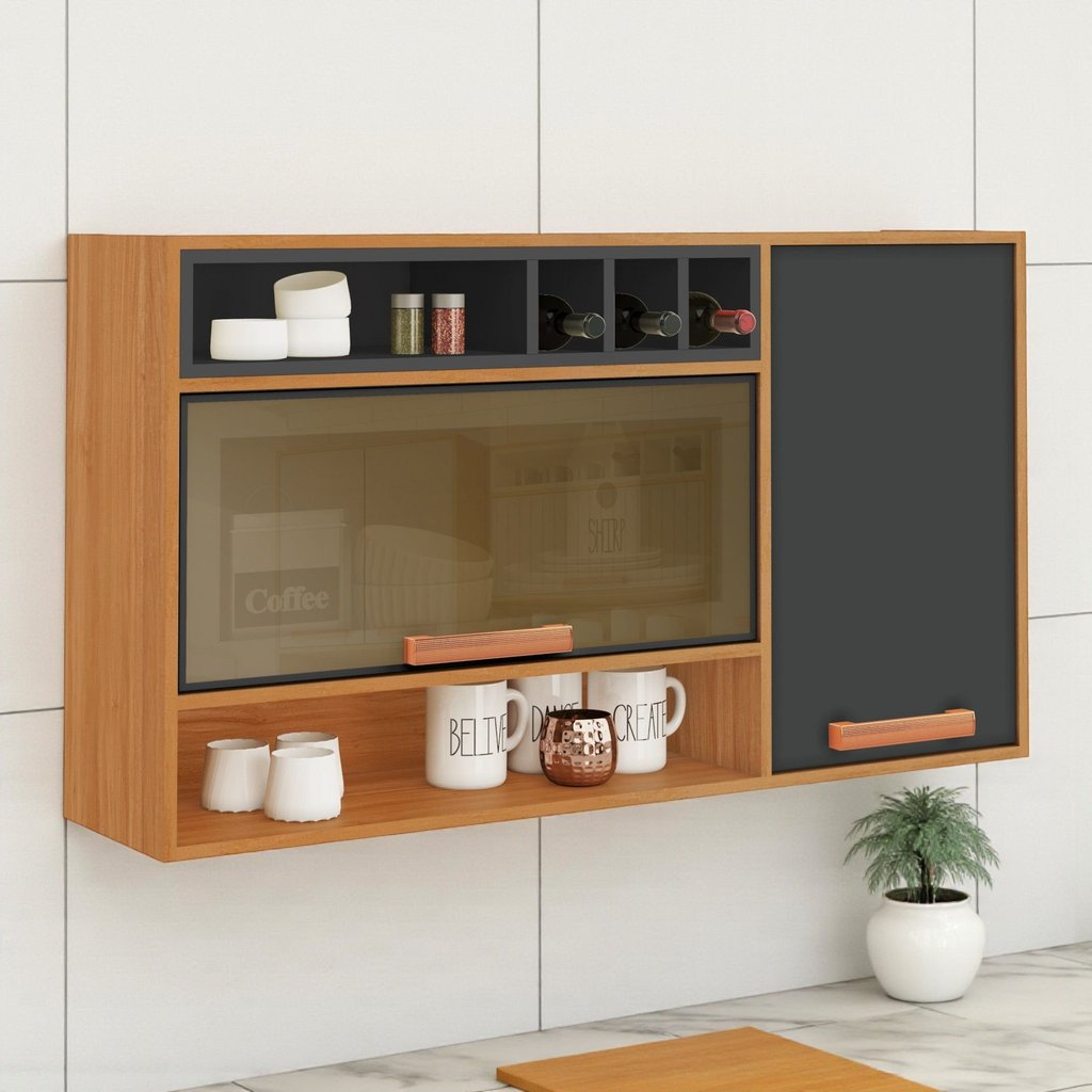 Armário Aéreo 2 Portas 120cm Vidro Reflecta Nicho Garrafeiro Nápoles Itatiaia Grafite/Cinamomo em Oferta na Shopee