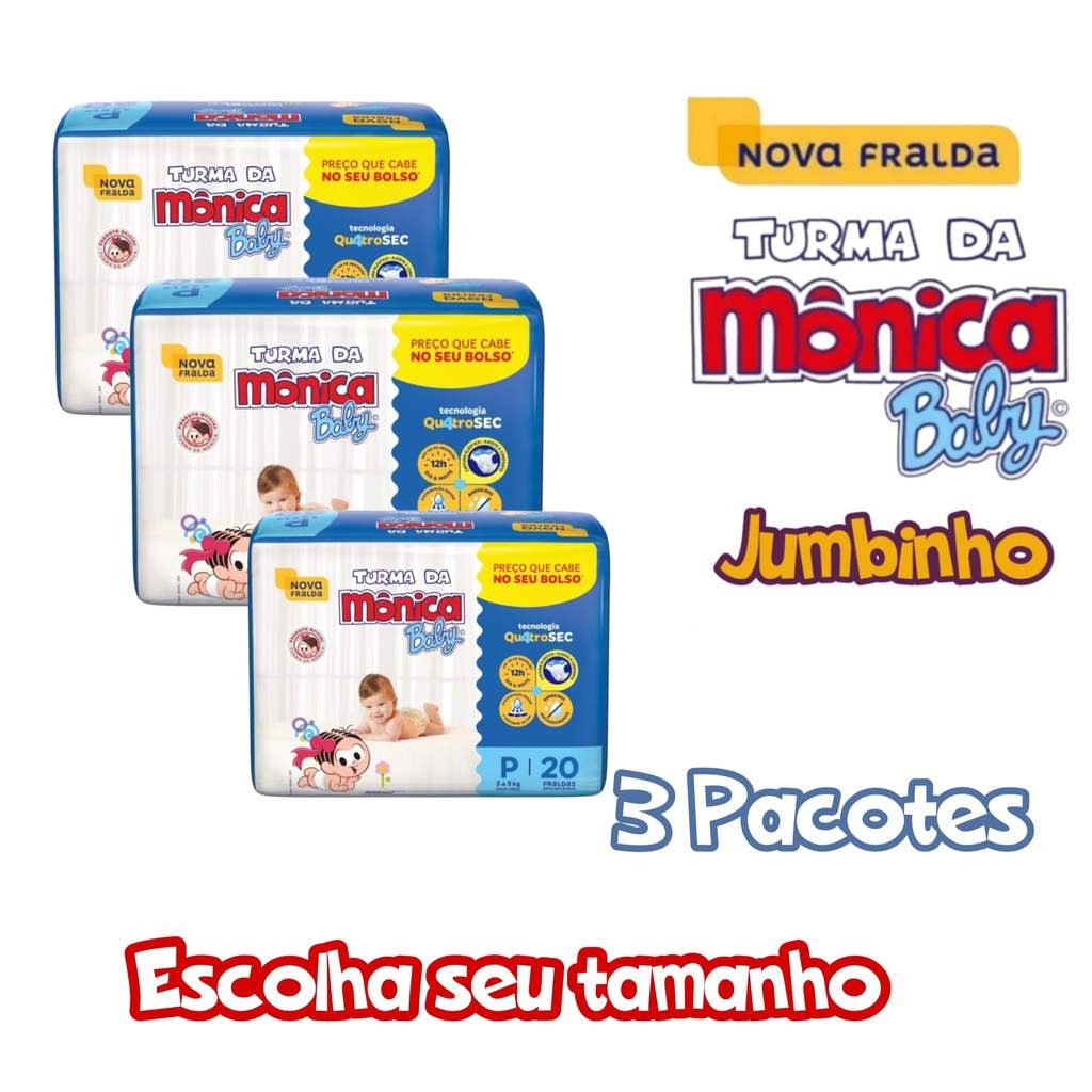 Kit Com 3 Pacotes de Fralda Turma Da Monica Baby Jumbinho