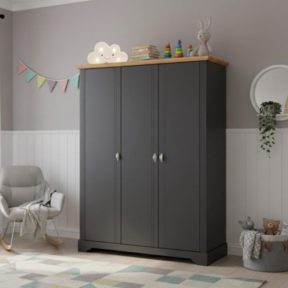 Guarda Roupa Infantil 3 Portas Toledo Cinza Cinza
