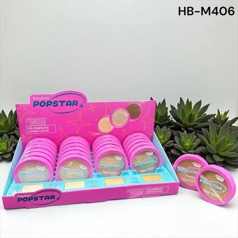 Box C/ 24 Pcs Pó Compacto Ruby Rose  Fancy Face Linha PopStar HB-M406-1