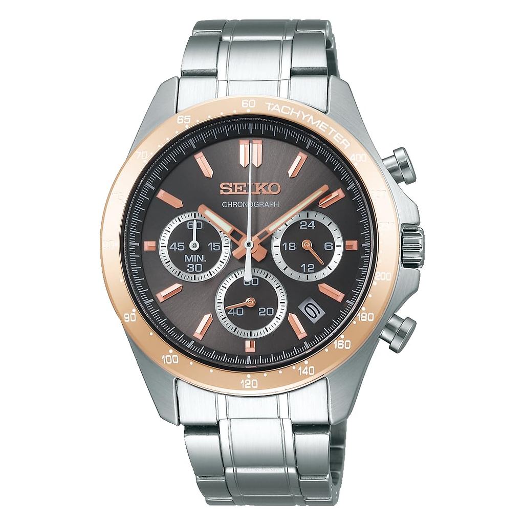 Relógio Seiko SBTR026 masculino, cronógrafo de quartzo prateado com três linhas horizontais