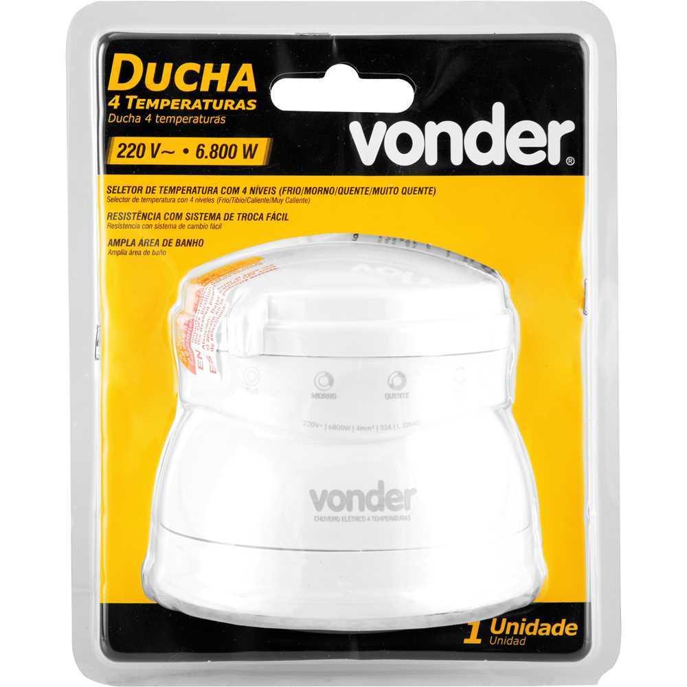 Chuveiro Ducha Elétrica 220V 6800W C/ Resistência 4 Temperaturas Branca Vonder em Oferta na Shopee