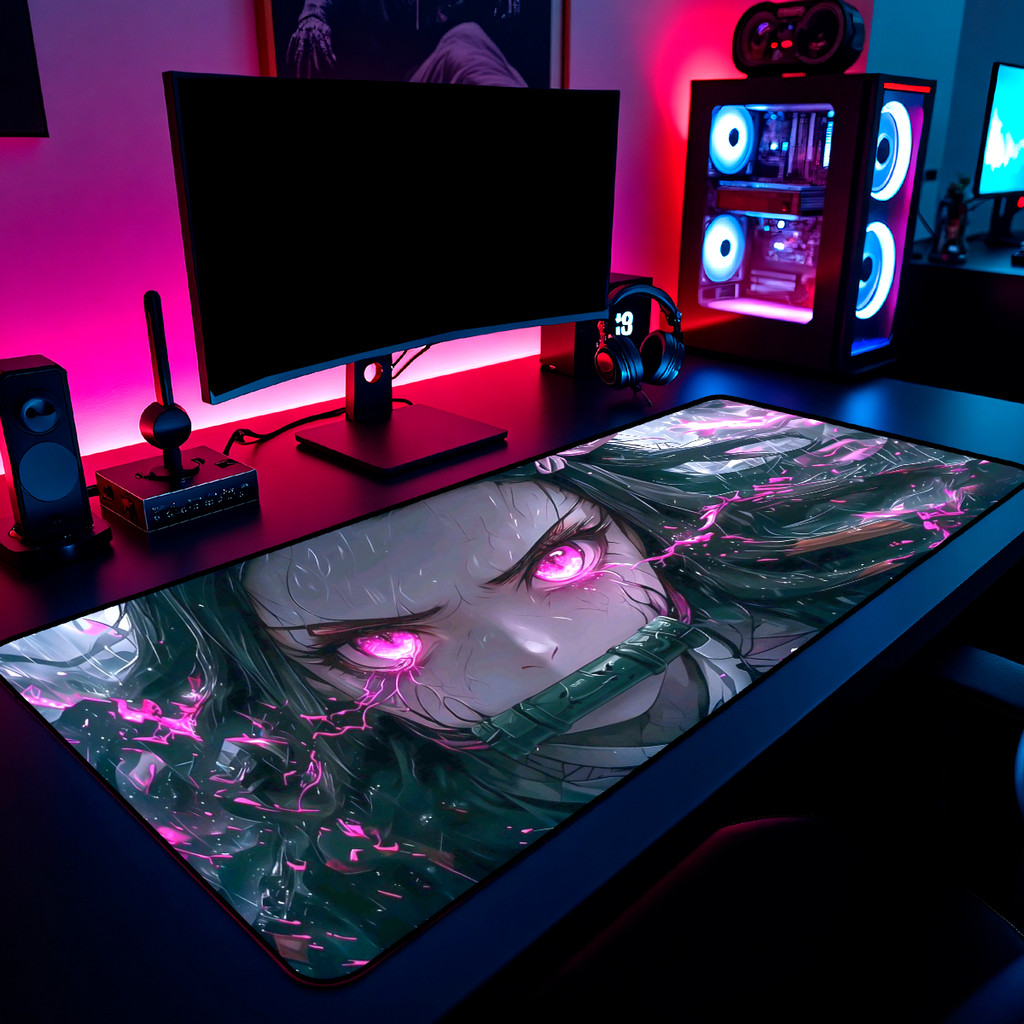 Mouse Pad Gamer Nezuko Eyes Demon Slayer 65x30cm / 80x40cm / 90x50cm / 120x60cm / Borda Costurada em Oferta na Shopee