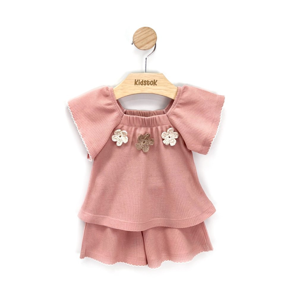 Conjunto Menina Blusa e Short Waffle Flores Bordadas - Kidstok em Oferta na Shopee