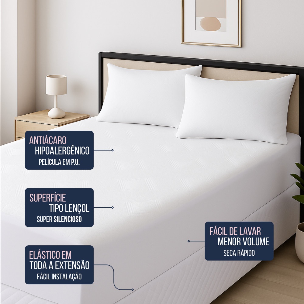 Protetor de Colchão Impermeável Tecido Jacquard Premium Silencioso Vários Tamanhos