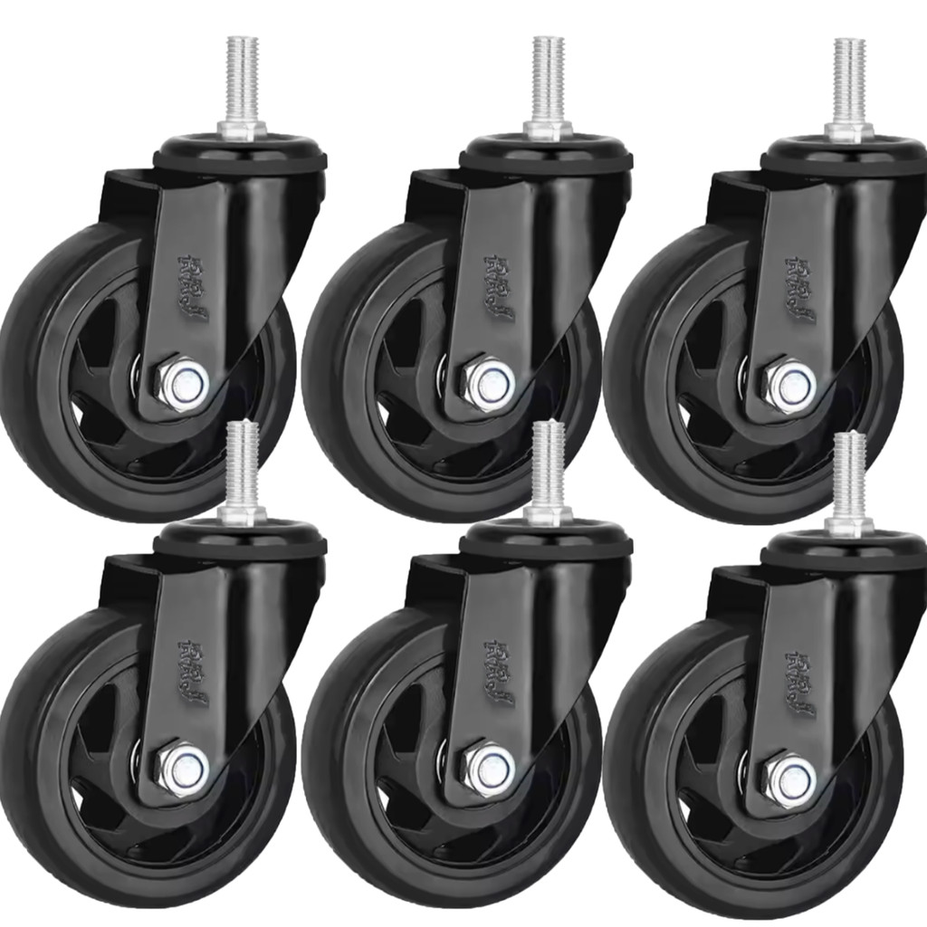 Kit 6 Rodizio Para Moveis Pesados Com Espiga  Rodinhas Roda Grande 3" Polegadas Reforçada 75mm Rrj