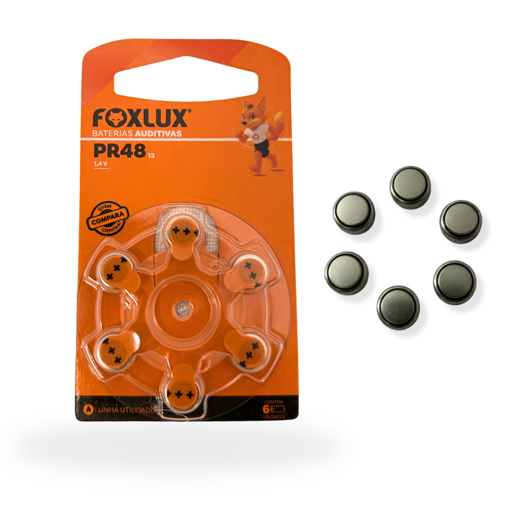 Pilha Bateria Auditiva Foxlux 13 PR48 com 6 Unidades