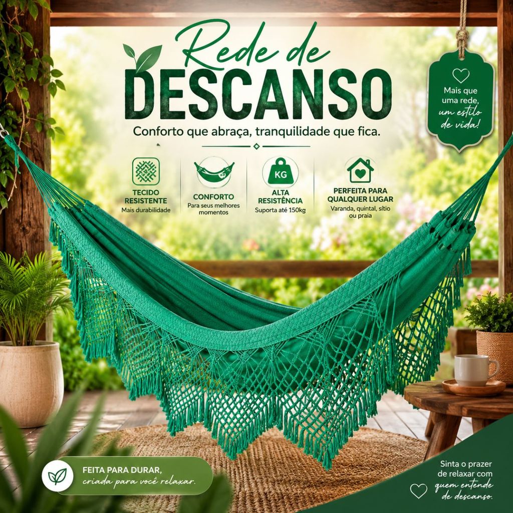 Rede de Dormir Casal Luxo Bucho de Boi Reforçada Tecido Resistente Confortável para Varanda e Camping