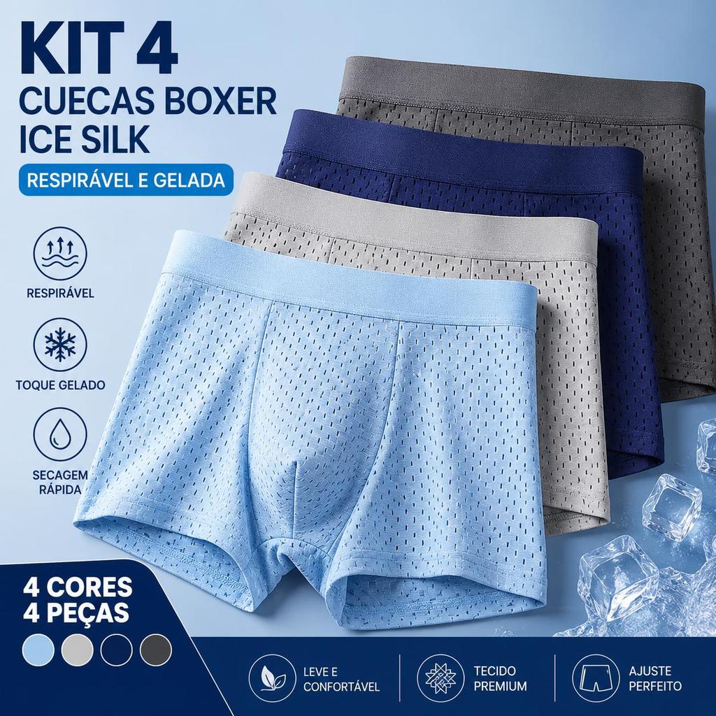 Kit 4 Cuecas Boxer Ice Silk Respirável Com Rápida Para Verão Academia Respirável Secagem tendência premium tecnologia