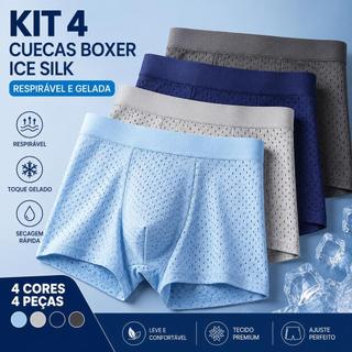 Kit 4 Cuecas Boxer Ice Silk Respirável Com Rápida Para Verão Academia Respirável Secagem tendência premium tecnologia