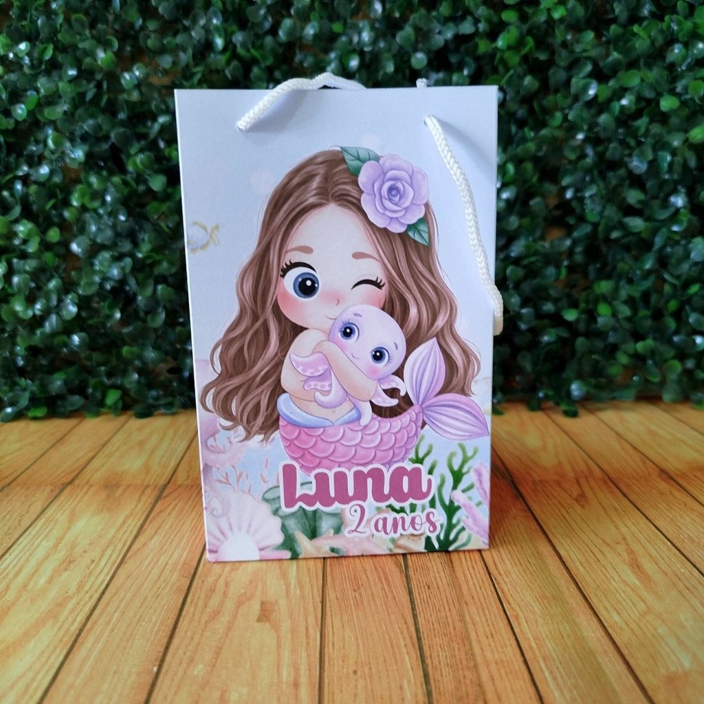 Sacolinha Surpresa Personalizada para Festa Infantil de Criança Mimo Lembrancinha Sereia Cute