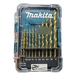 Jogo de Brocas Makita D-72908 13 Peças Titânio HSS Aço 1/16 a 1/4 Polegadas Furadeira Ferro Madeira Plástico Metal