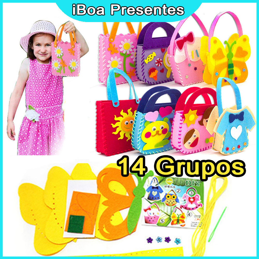 Kit 14 Peças Costura Infantil Feltro Bolsas Pré-escolar Montessori/Brinquedos De Costura Artesanal E Artesanato Feltro