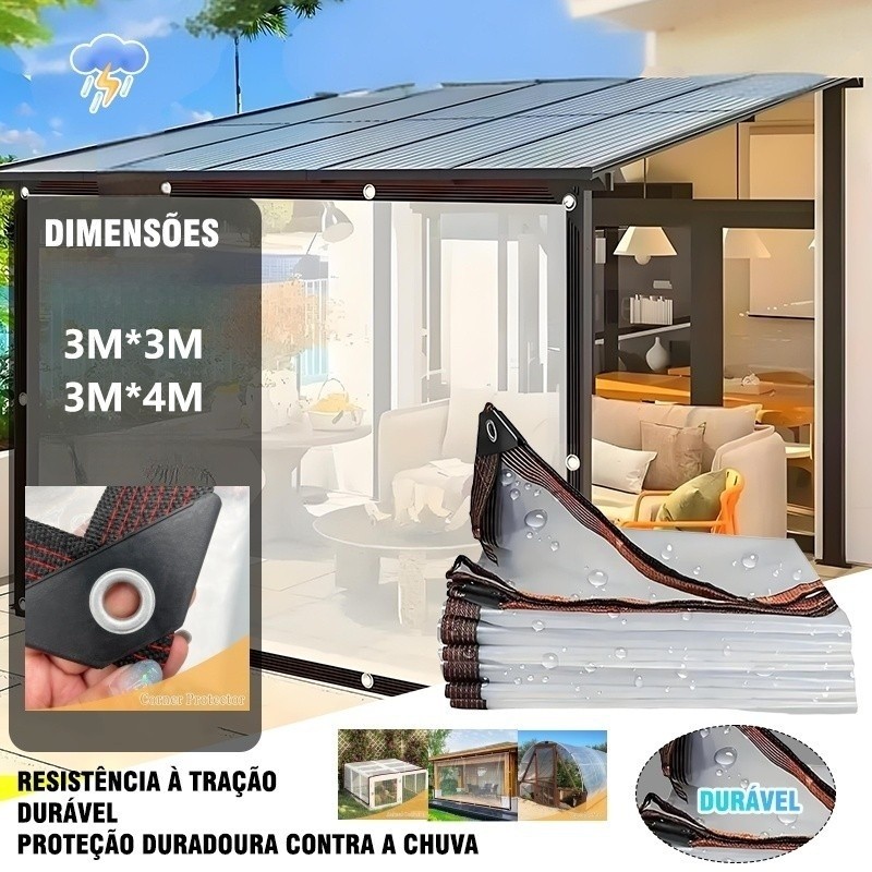Lona transparente impermeável- Lonas de plástico capa resistente para cercos de pátio - Lona Transparente para varanda