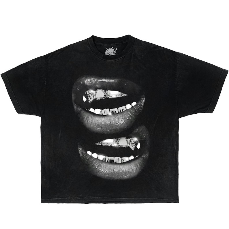 Camiseta Grin Fang Mouth Estampada Boxy Oversized Estilosa Divertida Moderna Streetwear Alta Qualidade