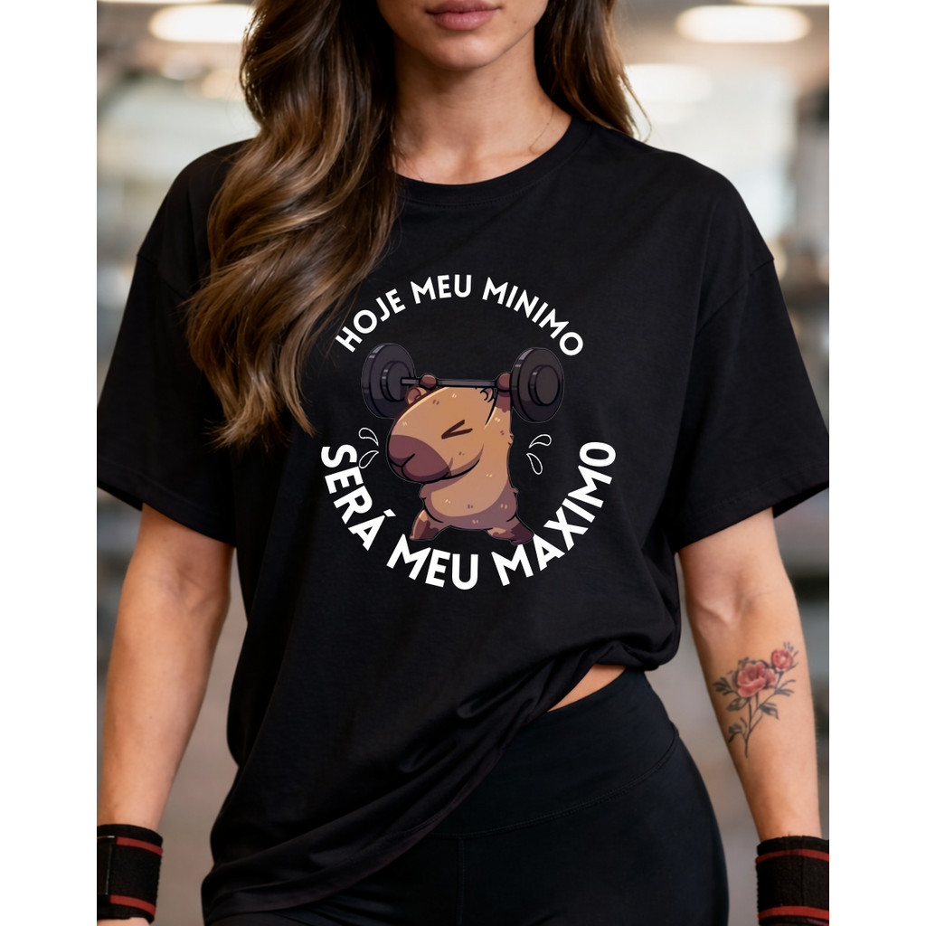 Camiseta Feminina 100% Algodão Premium Camisa Estampada Capivara Meme Fofo Treino Academia Musculação Blusa Confortavel