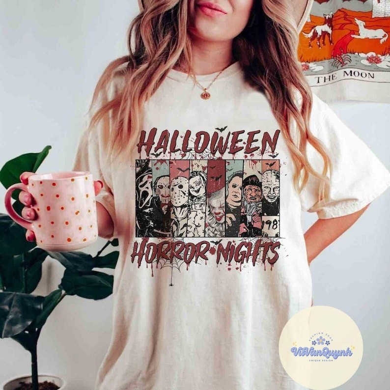 Camiseta Masculino Feminino Fofo Branco Camisa Noites De Terror De Halloween 2025 Personagens De Terror Algodão Premium