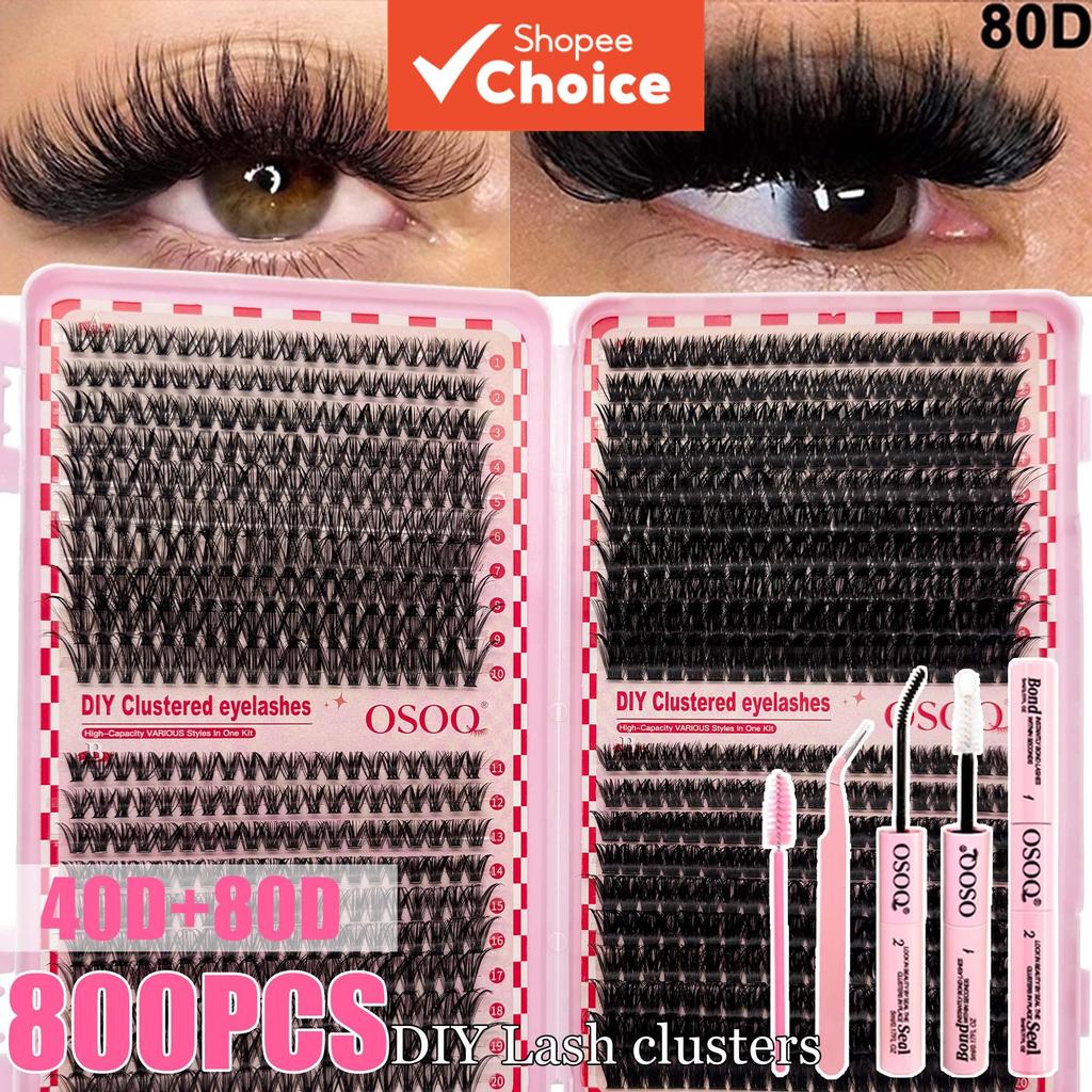 OSOQ Cluster Lash Kit 800 Pçs 40D 80D D Onda Volume Diy Extensão Com Pinça De Vedação Ligação Escova Para Iniciantes