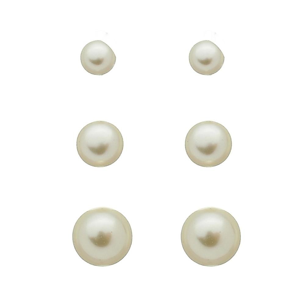 TRIO DE BRINCOS PÉROLAS FOLHEADO EM RÓDIO BRANCO PIUKA