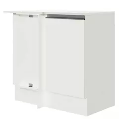 Balcão Armário de Cozinha de Canto 100% MDF com Tampo Branco Smart Madesa XJ