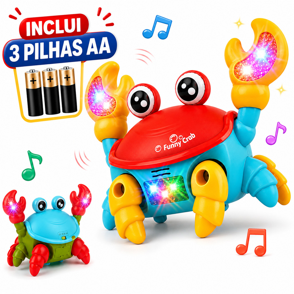 Caranguejo Brinquedo Bebê Engatinhar Fujão Dançarino Anda Foge Musical Luz Som Pilhas Inclusas