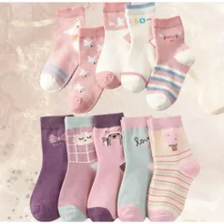 Meia Infantil Menina de Algodão Estampada kits com 3,6,12 ou 18 pares