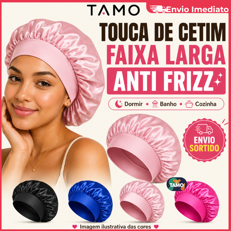 Touca de Cetim Anti Frizz com Faixa Larga Para Dormir Banho Cozinha Cores Sortidas