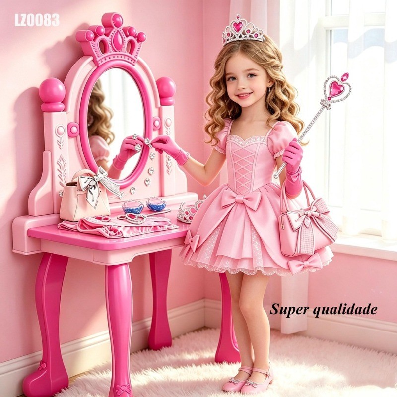 Penteadeira Princesa Infantil com Kit Beleza Manicure e Cabelo Brinquedo Faz de Conta Presente Aniversário Menina Natal