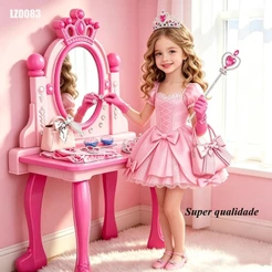 Penteadeira Princesa Infantil com Kit Beleza Manicure e Cabelo Brinquedo Faz de Conta Presente Aniversário Menina Natal