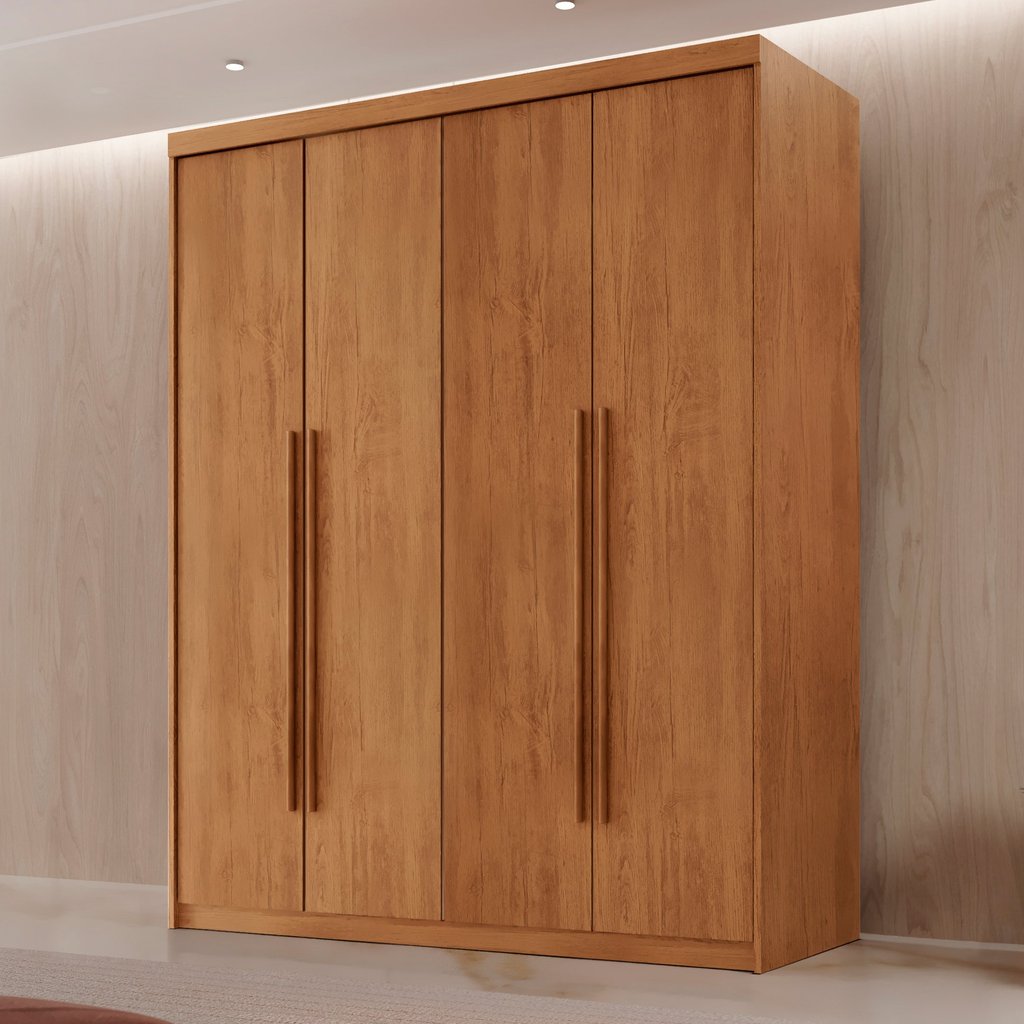 Guarda Roupa Solteiro 4 Portas 2 Gavetas MDF Veracruz Marrom/Marromle Naturalle