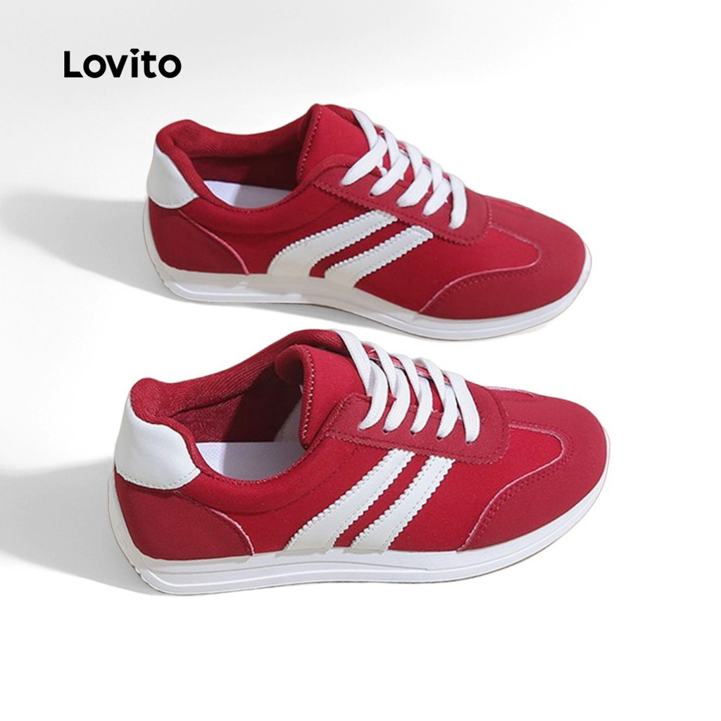 Lovito Esporte liso vermelho Forrest Gump sapatos leves correndo estudante movimento moda tênis para mulher LFA76329