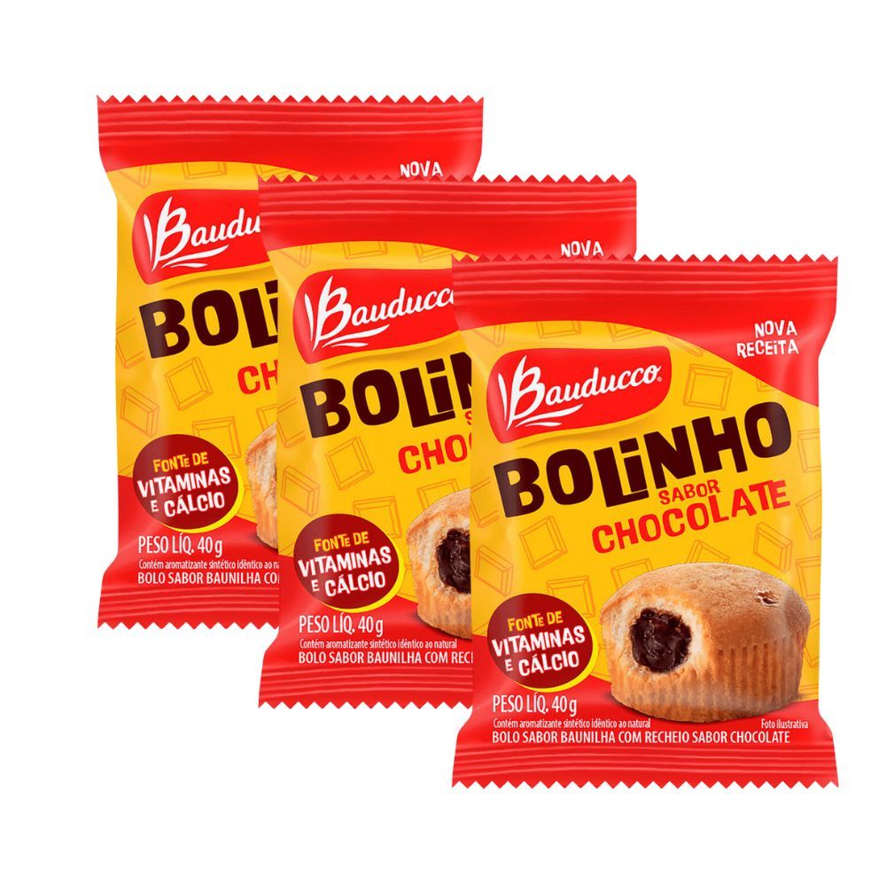 Kit 3 Bolinho Bauducco Sabor Baunilha com Recheio de Chocolate 40g