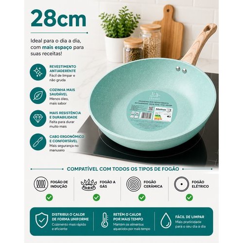 Frigideira Cerâmica 28cm Indução Antiaderente Profissional Verde Lehavi