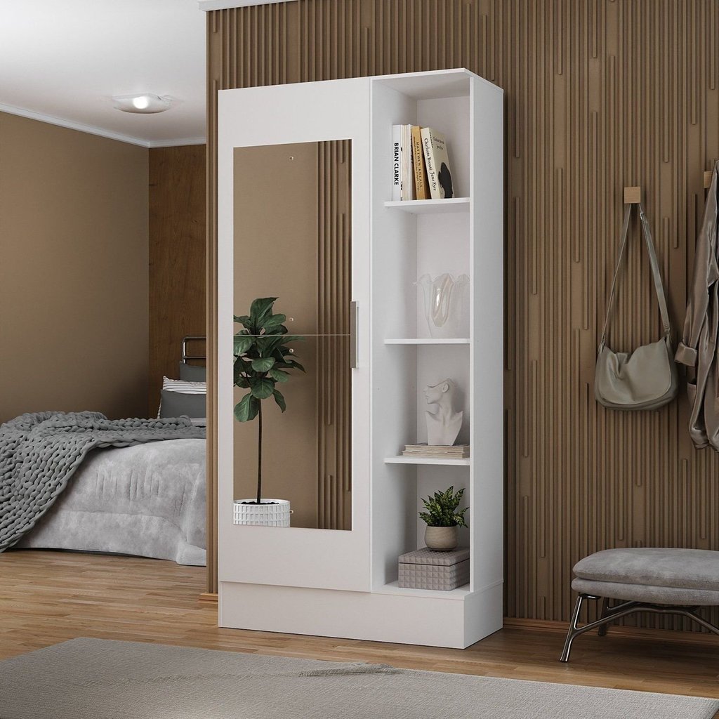 Sapateira para Quarto 1 Porta com Espelho Espresso Móveis Branco Branco