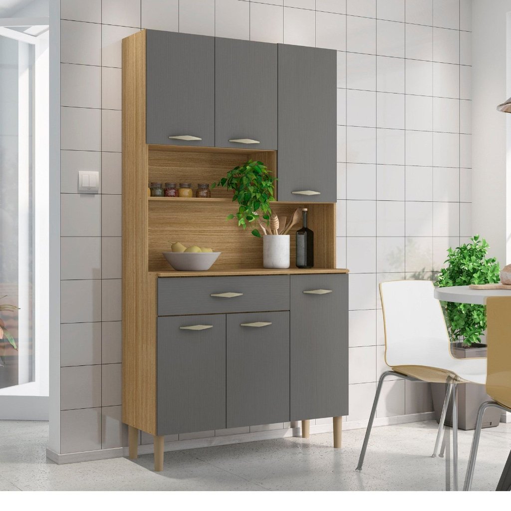 Armários para Cozinha 6 Portas e 1 Gaveta Apolo Cinza/Freijó/Gris Freijó/Gris