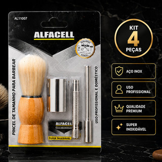 KIT 4 Peças Barbeiro Aço Inoxidável com Pincel Completo Presente Barbeiro Lâmina Barbeador Retrô Profissional