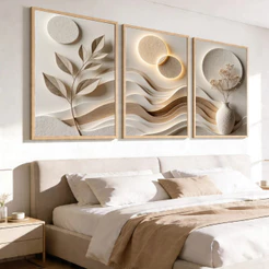 Trio De Quadros Decorativos Textura 3d Abstrato Sala Moderna