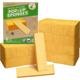 Pacote com 6 Esponjas de Celulose Pop-Up |   Grande, Espesso e Resistente a Rasgos |   Esponjas Comprimidas Biodegradáve