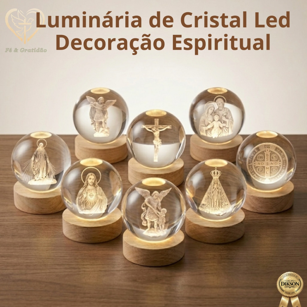 Luminária Mesa Cristal 3D Religiosa LED Santos Católicos Premium Presentes Espiritual Decoração Luxo