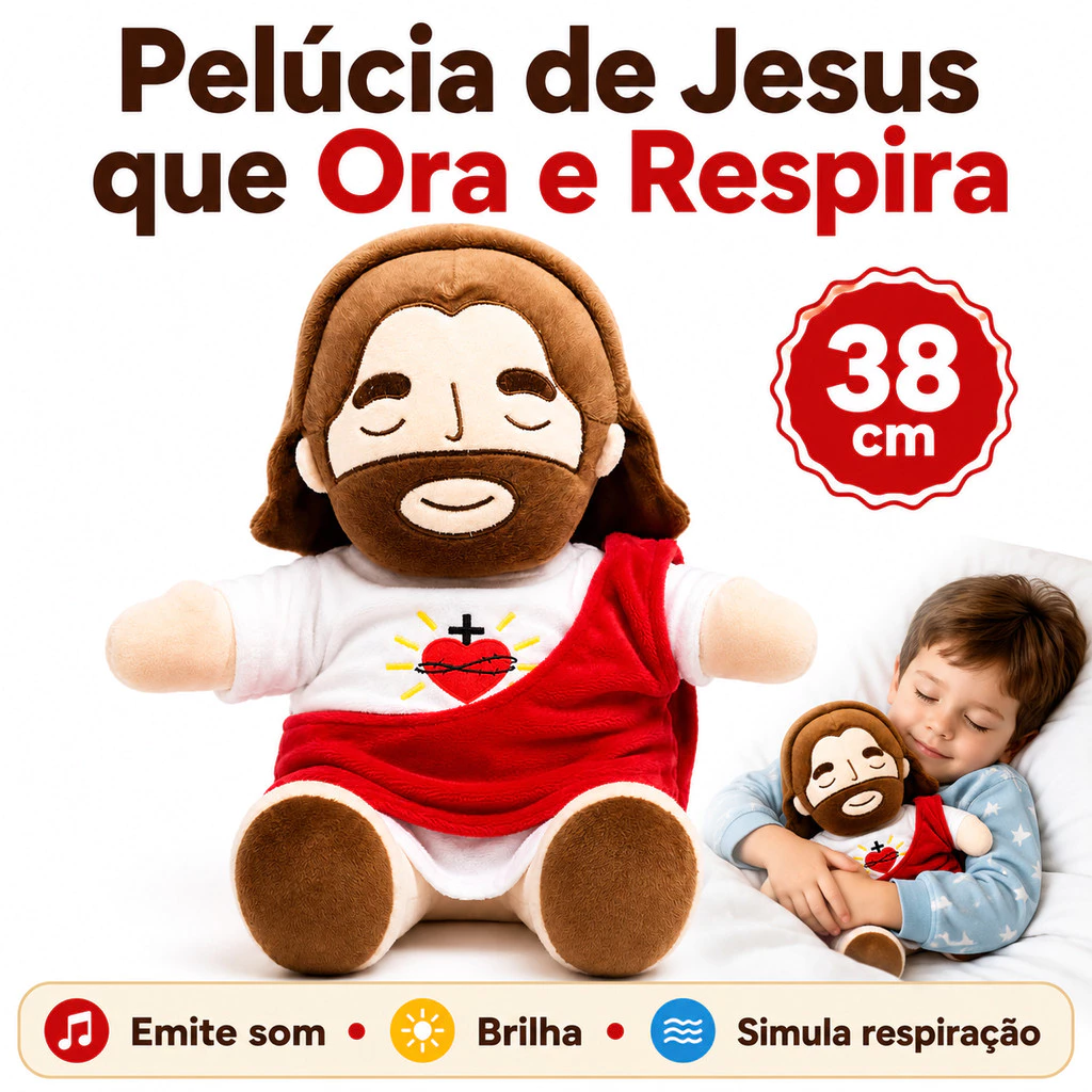 Brinquedo De Jesus Boneco Pelucia Brilha Toca Musica E Respira 38cm Boneco Para Criança Dormir — imagem 1