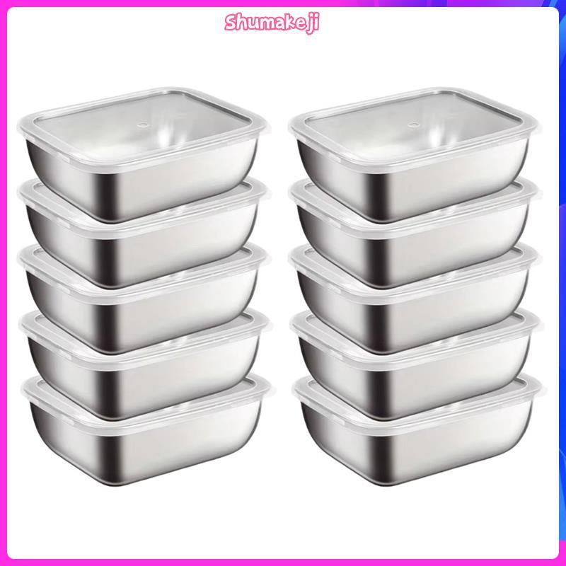 Recipientes De Armazenamento De Alimentos De Aço Inoxidável Com Tampa Flip-Top , 10 Peças , Organizadores De Geladeira R