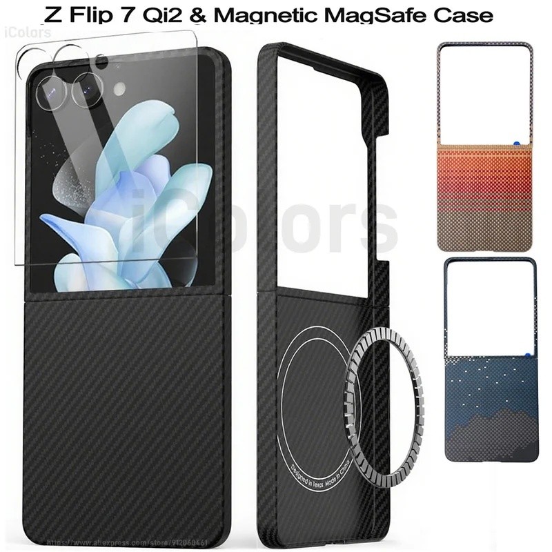 yyyZ Flip 7 Aramida Caso Para Samsung Galaxy Z Magnético MagSafe Capa De Fibra C