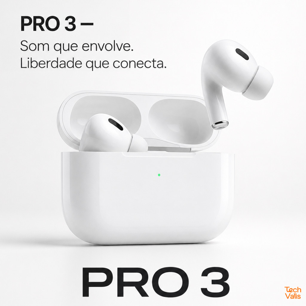 Fone de Ouvido Bluetooth Sem Fio TWS Pro 3 Com Microfone e Touch Para Celular Android e iOS