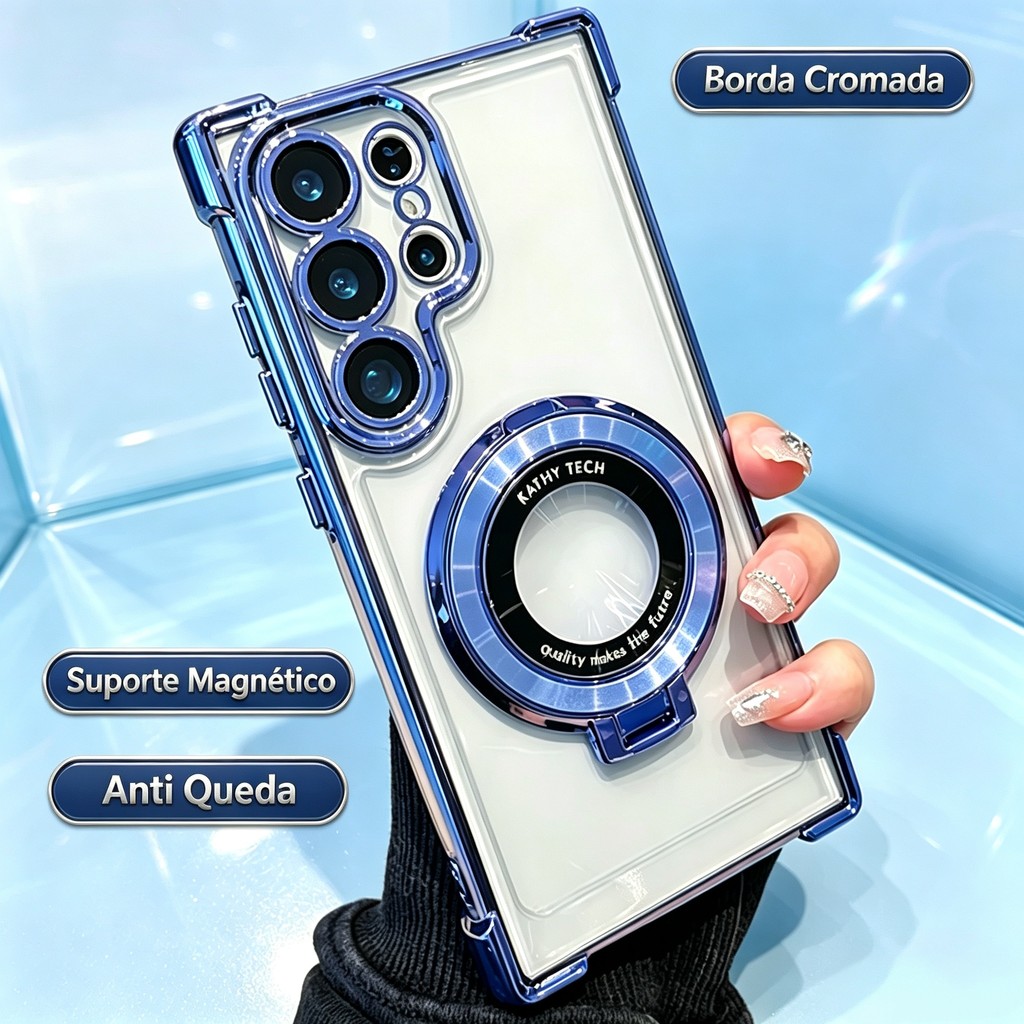 Transparente Chapeamento Suporte Magnético Caso De Telefone Para Samsung A53 A55 A17 A52 A73 A13 A23 A33 A07 Capa Macia 