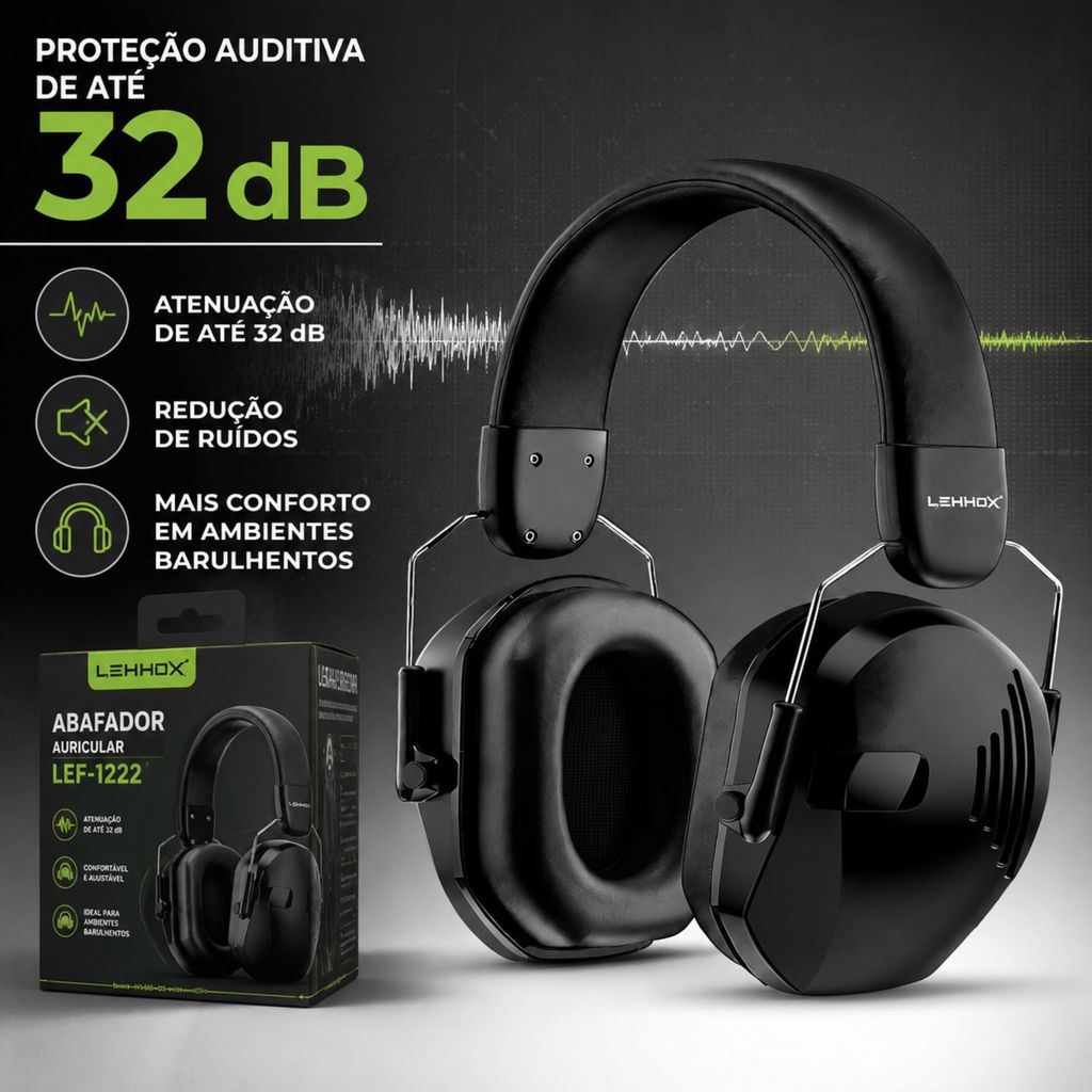 Protetor Abafador De Ruído Preto 32dB Autista TDAH Atirador — imagem 2 de 2